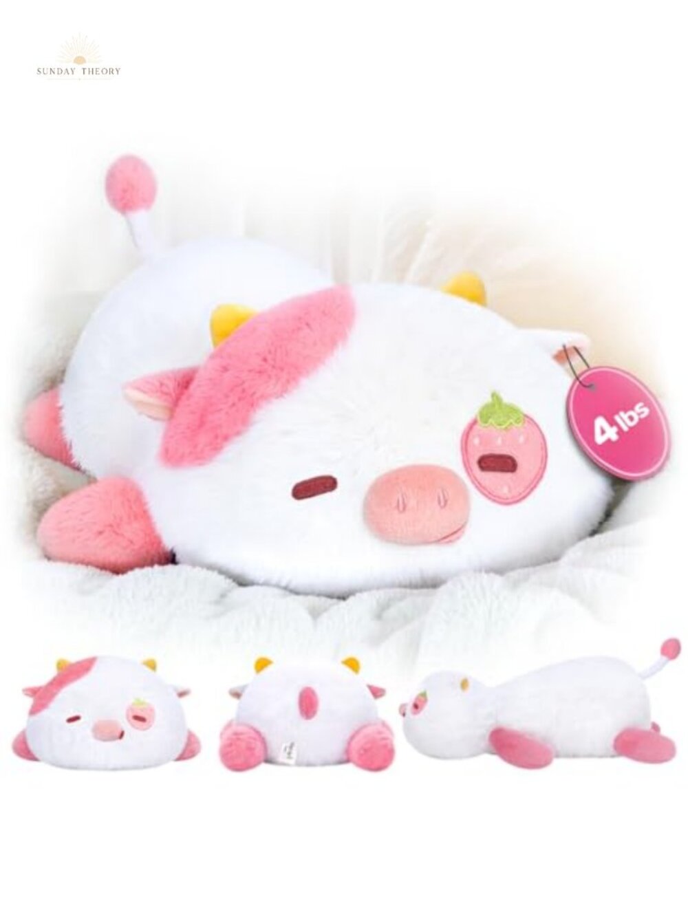 Weighted Strawberry Cow Plush Stuffed Animal, 23in